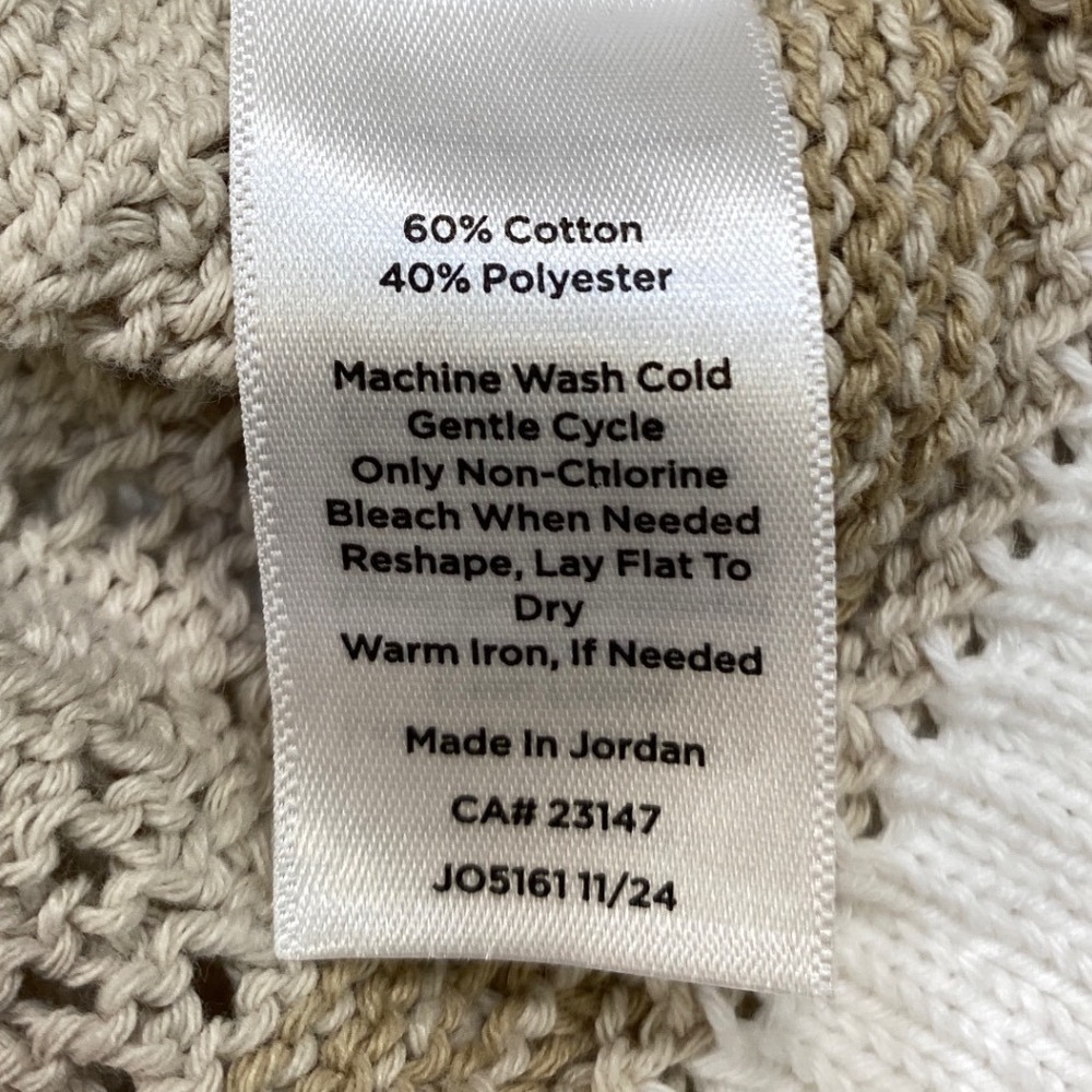 Talbots M Petite Beige Pointelle Sailor Collar Sweater Scalloped Hem‎ Neutral - Picture 6 of 10